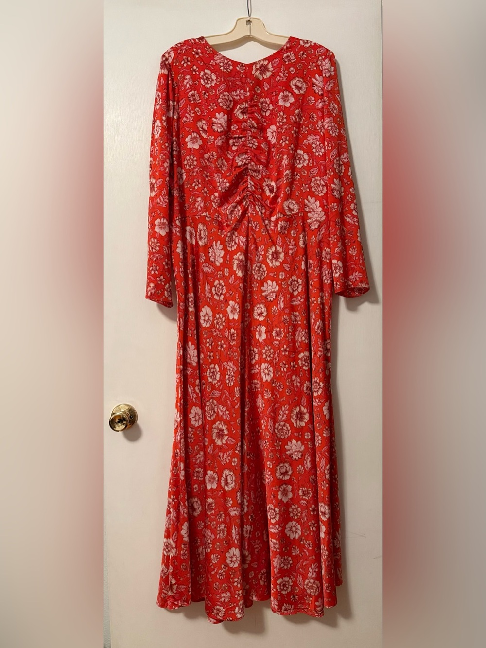 J. Crew Plus 24 Sleeve Floral Red Pink Maxi Dress Gathered Satin Chic Wedding